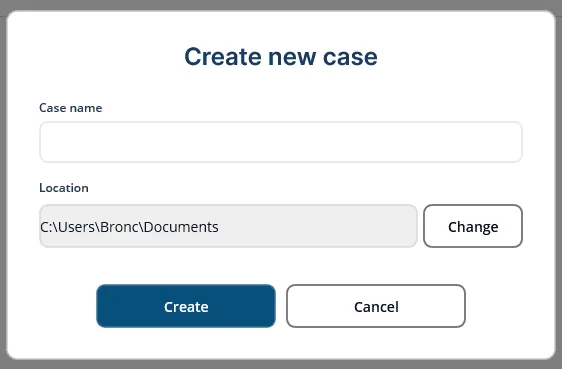 A case name cell and location cell to create a new case in Case Crafter.