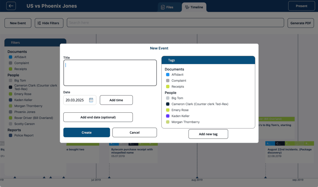 Screenshot of how to make filters and tags in Case Crafter